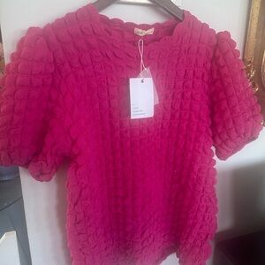 Medium- Pink Textured Puff Sleeve Top